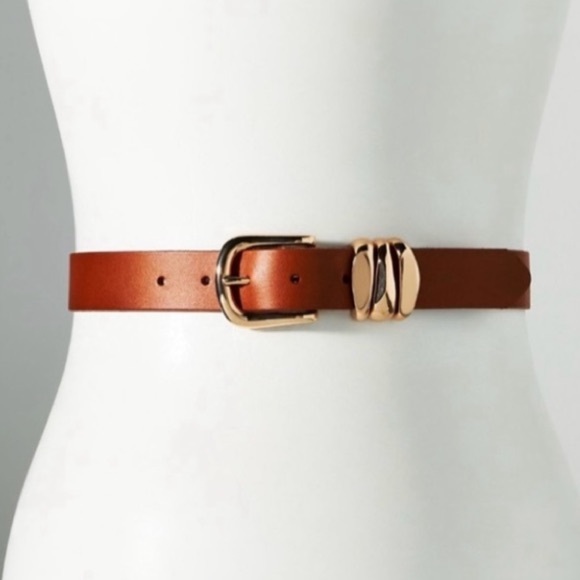 Anthropologie Accessories - Anthropologie Belt Leather LARGE Structured Keeper Goldtone Buckle Honey NEW
